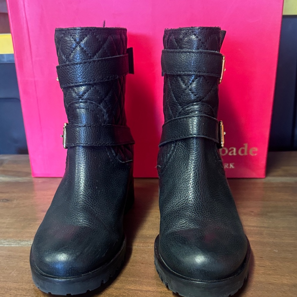 Kate Spade Black Quilted Moto Boots